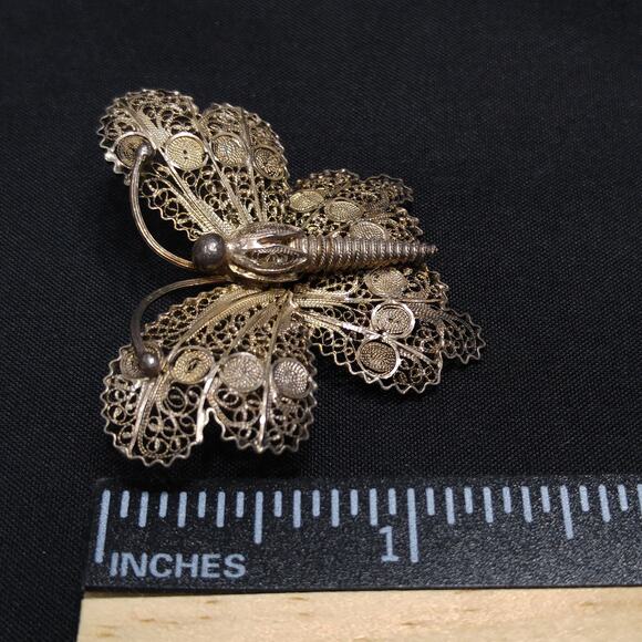 Antique Cannetille Butterfly Brooch, Vermeil 800 Silver - Picture 6 of 10